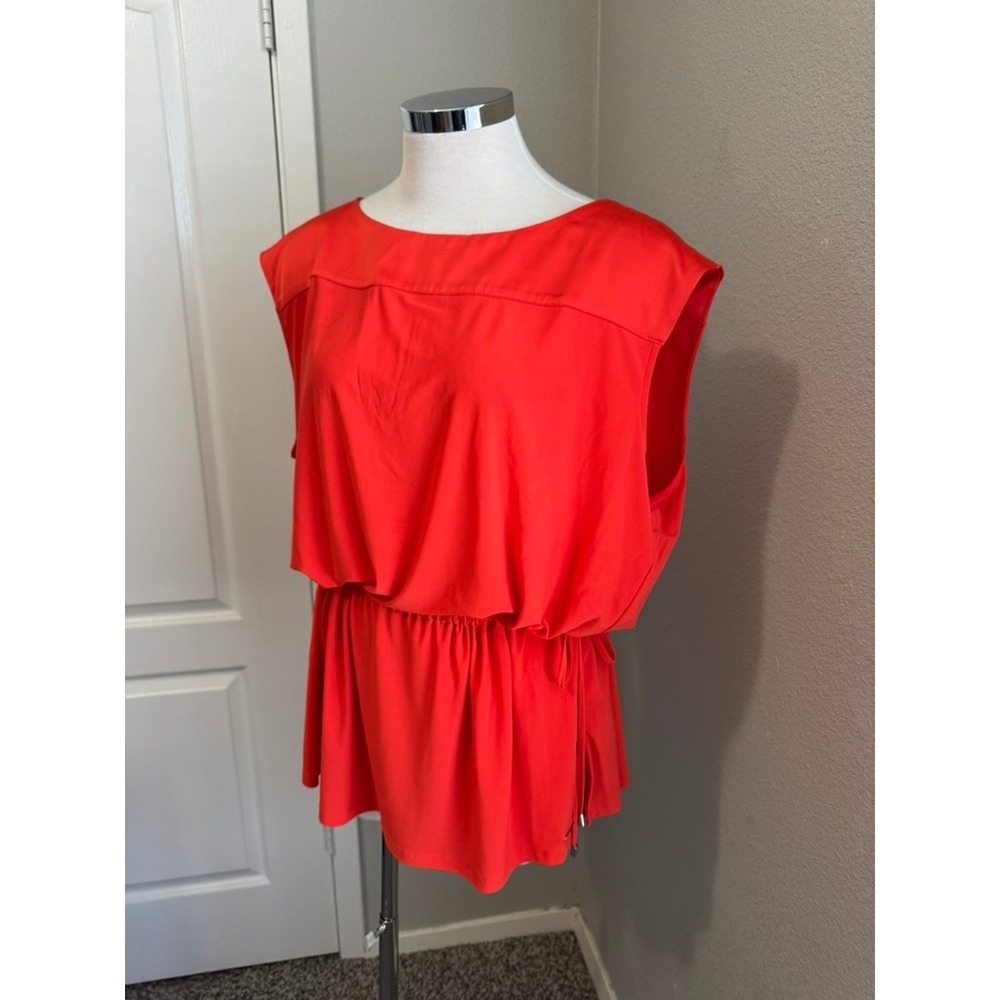 Calvin Klein Blouse Top Sleeveless Keyhole Drawstring Waist Red XL